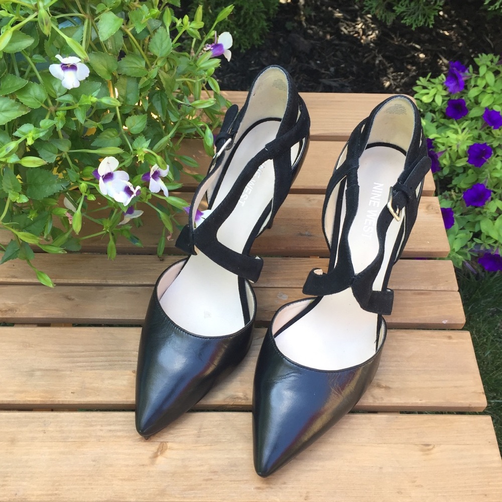Nine West Black Strappy Pumps, Size 8.5M